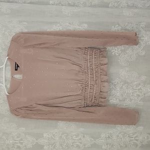 EXPRESS Sheer Pink Rose Gold Blouse Top Ballon Sleeves Size S